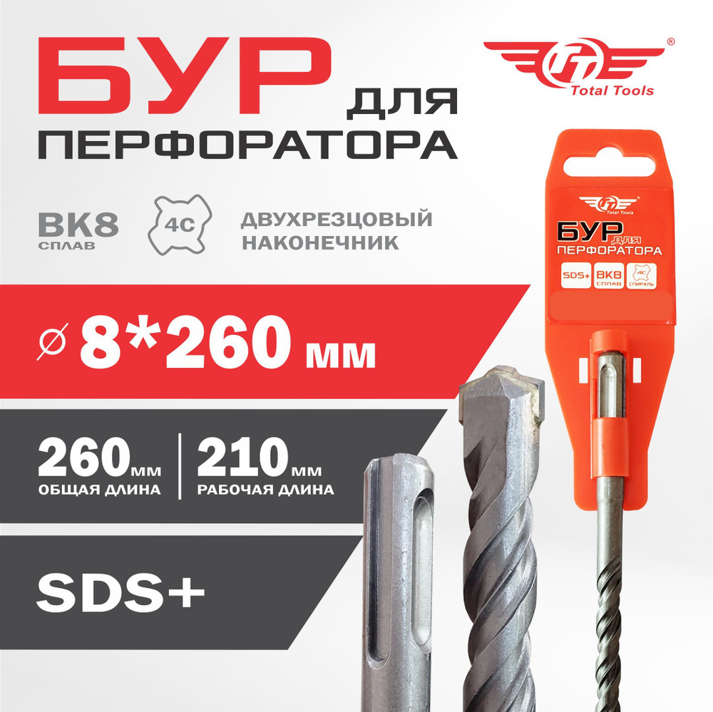 Бур для перфоратора по бетону 8*260 SDS+ INDUSTRIAL #1