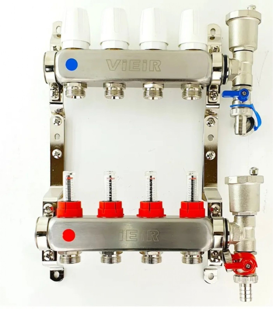 ViEiR Коллекторная группа (НЕРЖ) 1" х 3/4", с расход-ми 4 выхода VR113-04A  #1