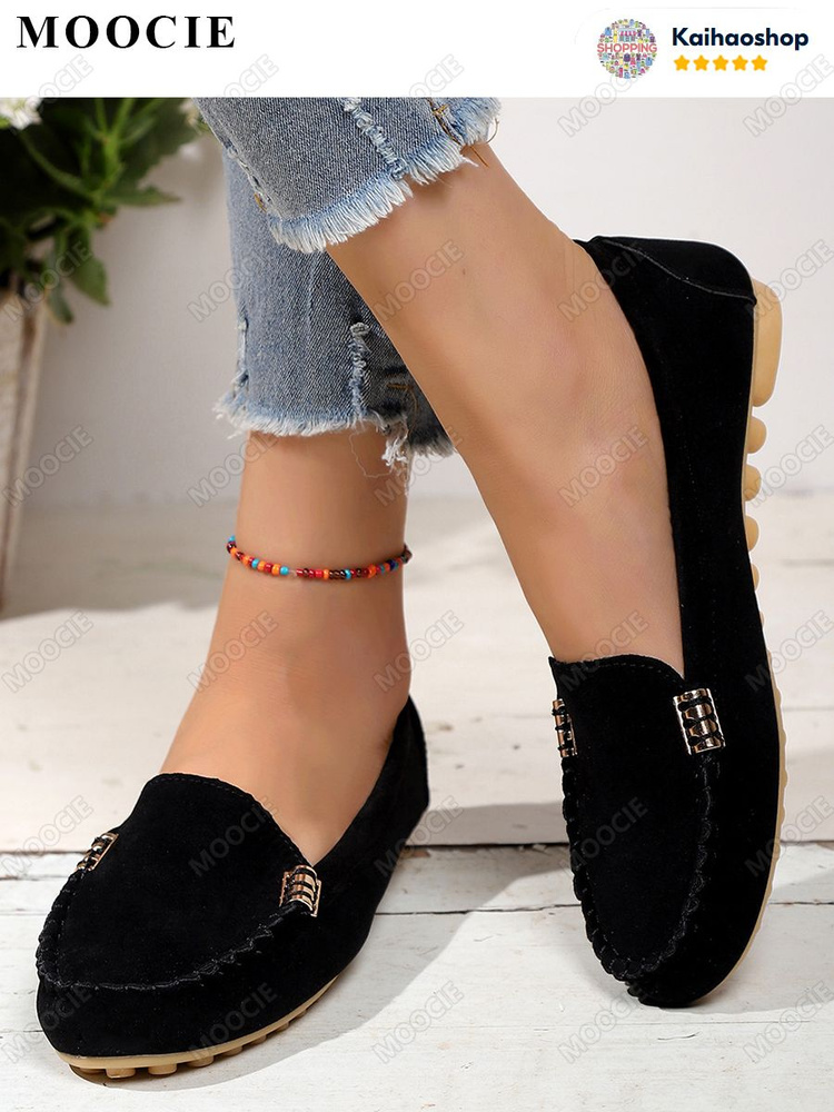 Мокасины Женский MOOCIE черный, размер 36 Без застёжки Без каблука Лето ...