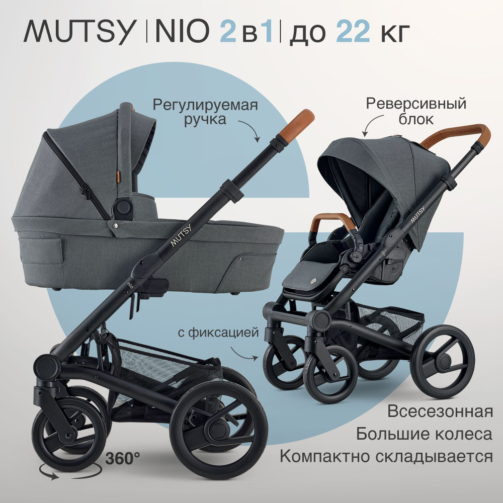 Детская коляска трансформер 2 в 1 Mutsy NIO North Grey, с рождения и для детей весом до 22 кг, универсальная #1