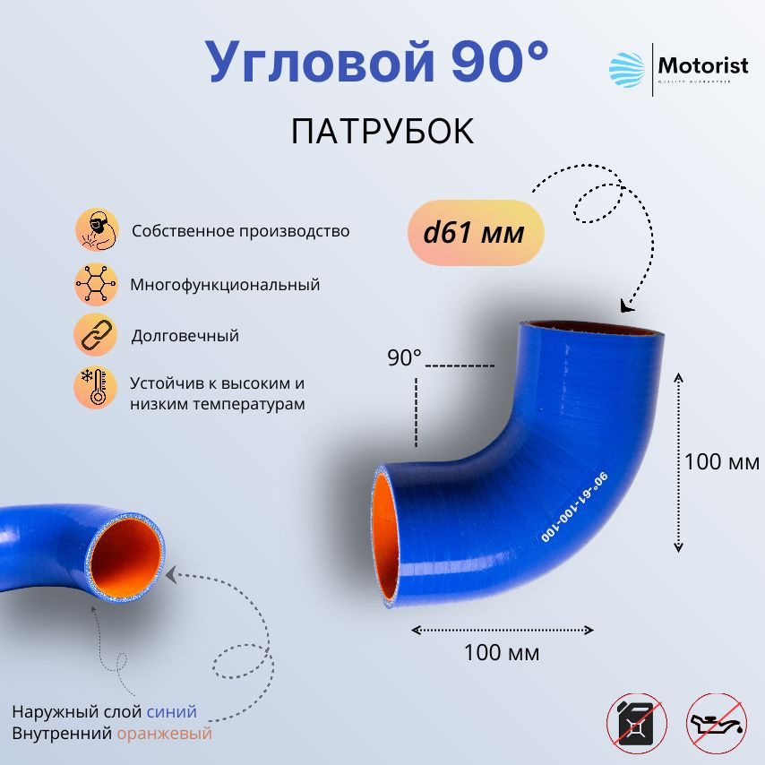 Motorist Патрубок охлаждения, 100 мм, арт. 90° L100*100 d061 #1