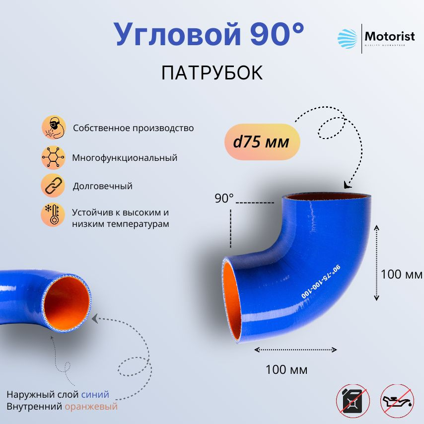 Motorist Патрубок охлаждения, 100 мм, арт. 90° L100*100 d075 #1