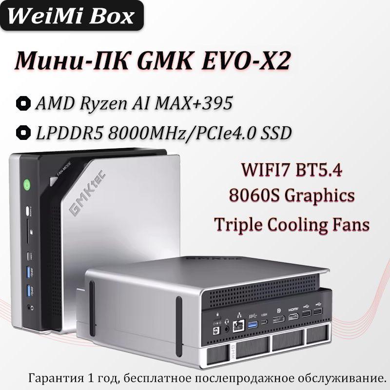 Мини-ПК (AMD Ryzen Al Max+ 395, RAM 128 ГБ, SSD 2000 ГБ, AMD Radeon ...