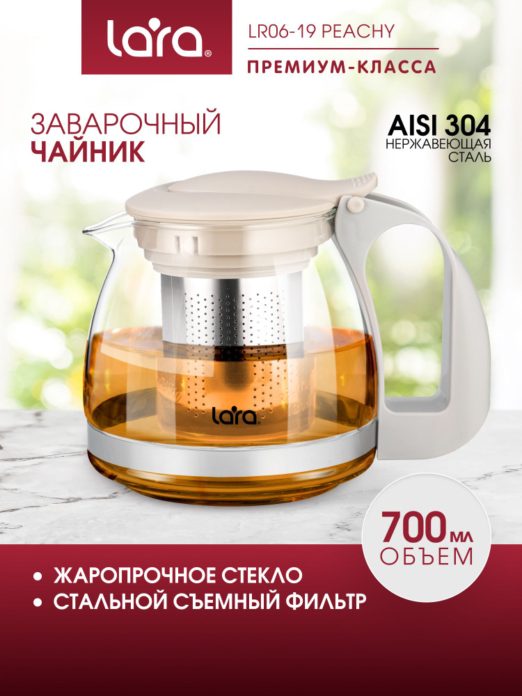 Чайник заварочный, стеклянный 700 мл LR06-19 Peachy #1