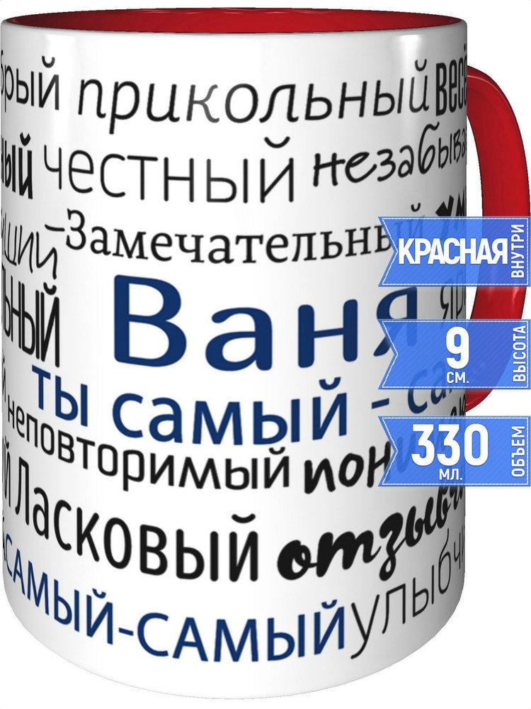 Кружка комплименты Ваня - внтутри и ручка красная #1