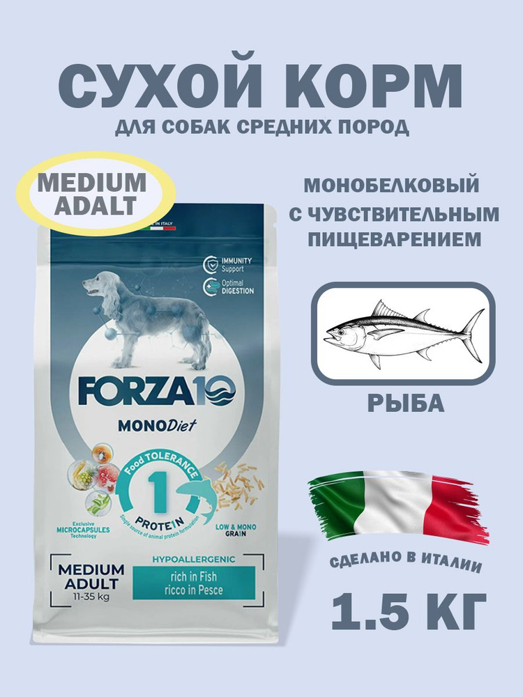 Корм для средних собак MonoDiet 1,5кг при аллергии #1