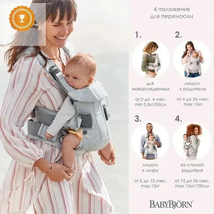 GM Слинг-эргорюкзак BabyBjorn One Air 3D Mesh для переноски ребенка с рождения и до 3 лет, 3 положения, #1