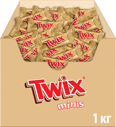 Конфеты шоколадные батончики Twix Minis, 1 кг / Печенье, шоколад, карамель