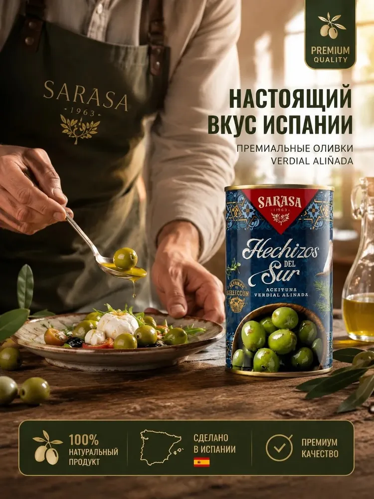 Оливки зеленые с косточкой Эчисос дель сюр (битые) 0,37 л, 370 мл, фото 4