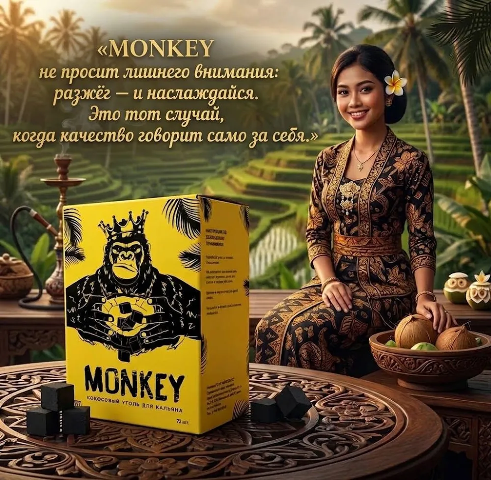Уголь для кальяна MONKEY кокосовый 1 кг 25мм, 1 кг, фото 4