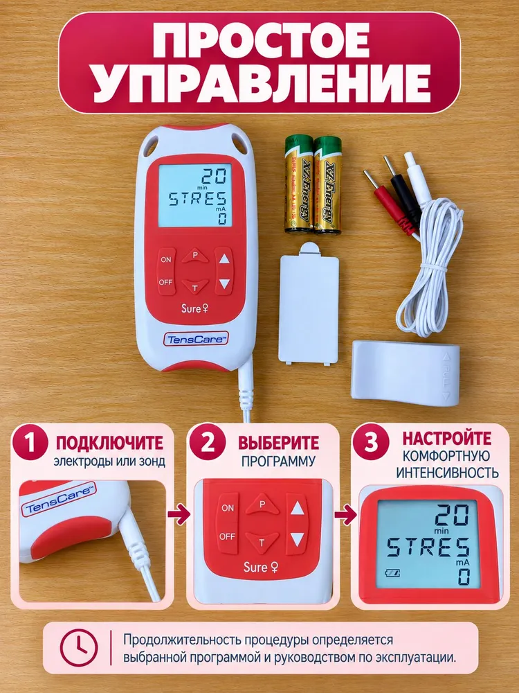Электромиостимулятор TensCare Sure+ для обезболивания при хронической тазовой боли, физиотерапевтический прибор, 5 программ, вагинальный зонд/электроды, Великобритания, вариант, фото 6