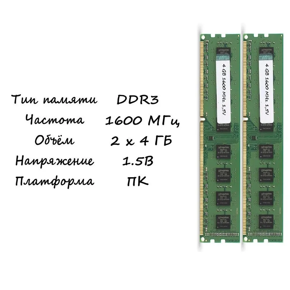 Оперативная память DDR3, 1600 МГц, 2 x 4 ГБ (2)