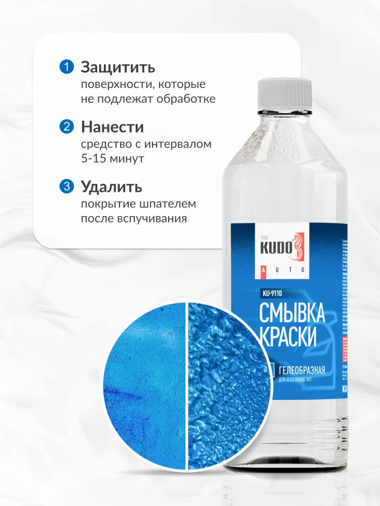 Смывка краски гелеобразная KUDO. Удалитель старой автомобильной краски, гель, 500 мл, 500 мл, фото 6