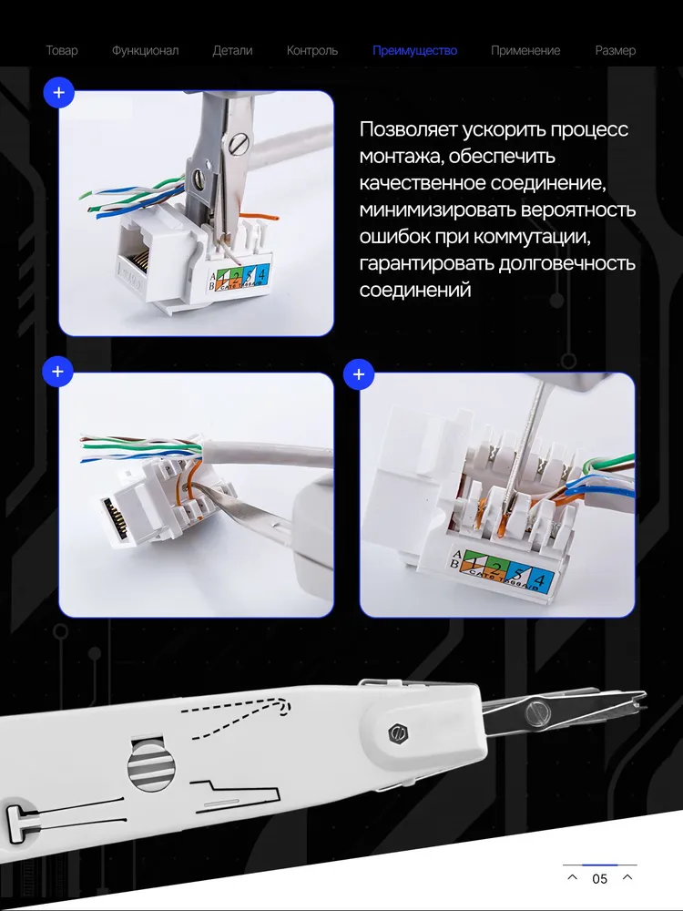 Кроссатор для заделки проводов в IDC-контакты типа KRONE плинтов LSA. Монтажный инструмент для подключения и обрезки проводников во врезные контакты на кроссах, патч-панелях, розетках, модулях., вариант, фото 5