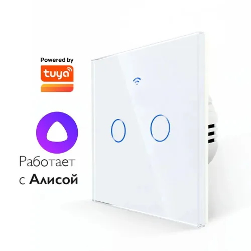 Умный выключатель сенсорный двухклавишный белый