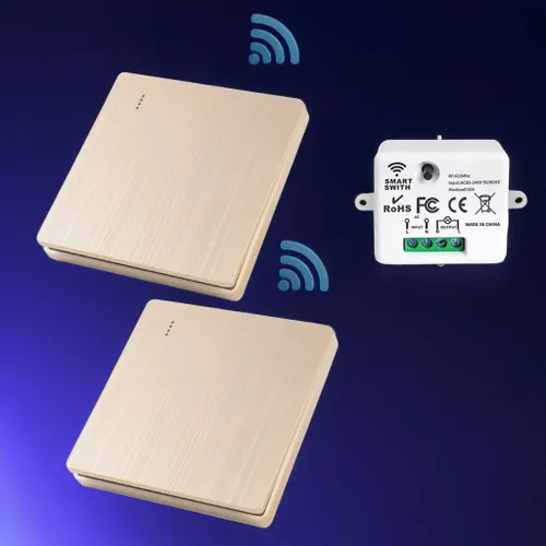 Два Проходных Беспроводных выключателя одноклавишных дистанционных с приемником 433 МГц 220В