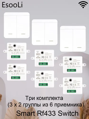 3 шт. 2 кнопочный переключатель дистанционного управления с 6 шт. реле, 433 МГц, 10 А