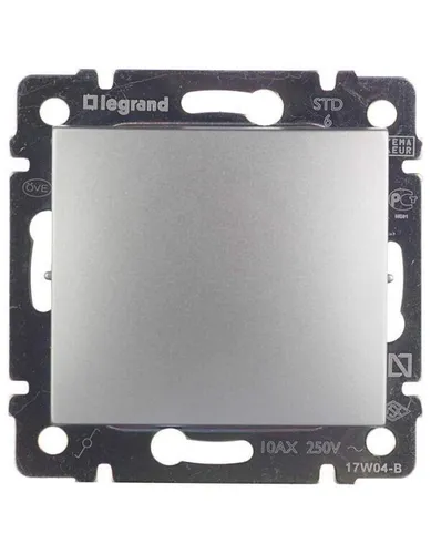 Переключатель Legrand Valena проходной одноклавишный встраиваемый серый алюминий 694338