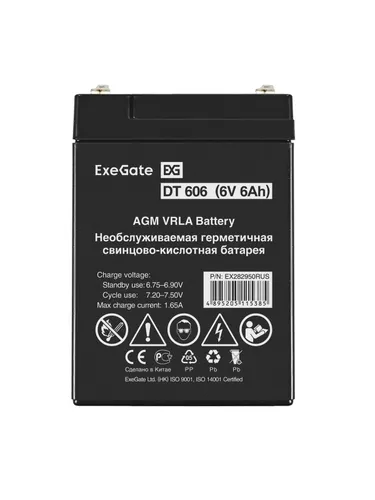 ExeGate EX282950RUS Аккумуляторная батарея DT 606 (6V 6Ah, клеммы F1)
