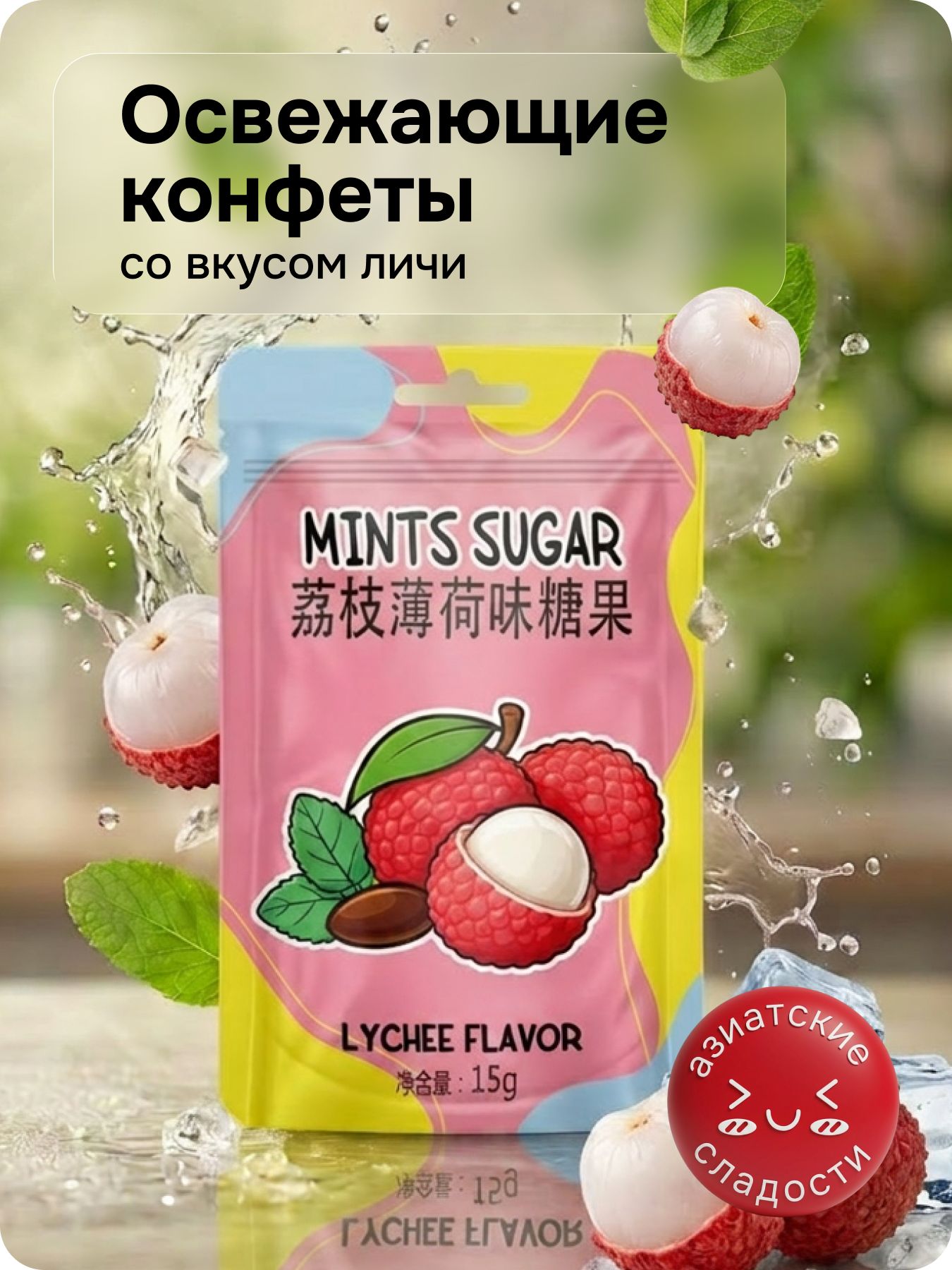 Освежающие конфеты без сахара, личи