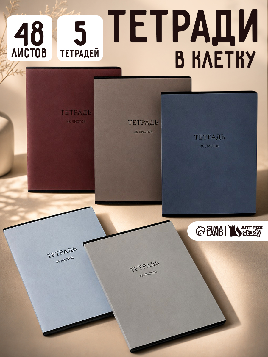 Тетрадь 48 листов в клетку, 5 штук