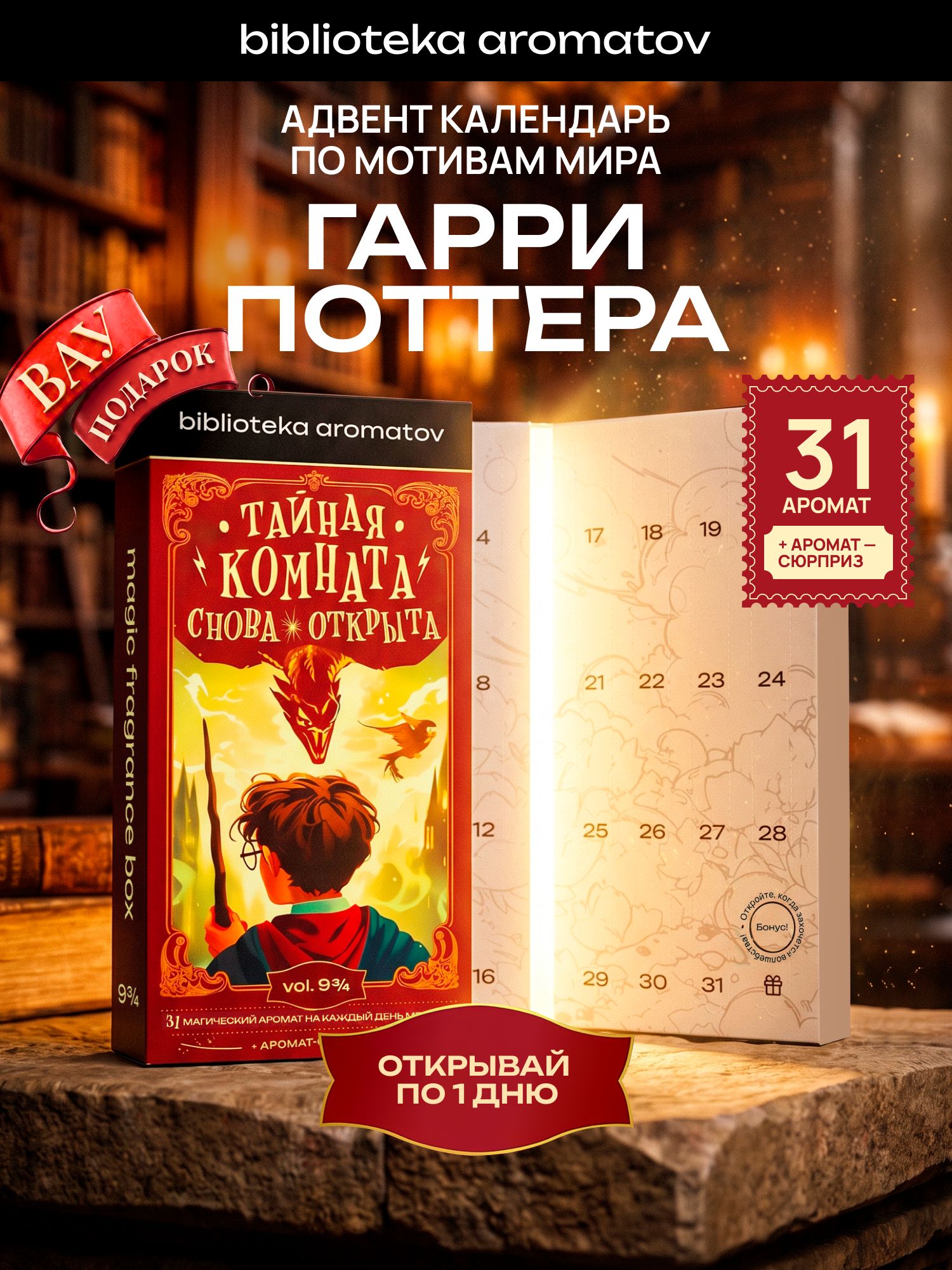 Адвент-календарь с духами Тайная комната снова открыта 32 аромата, Библиотека ароматов