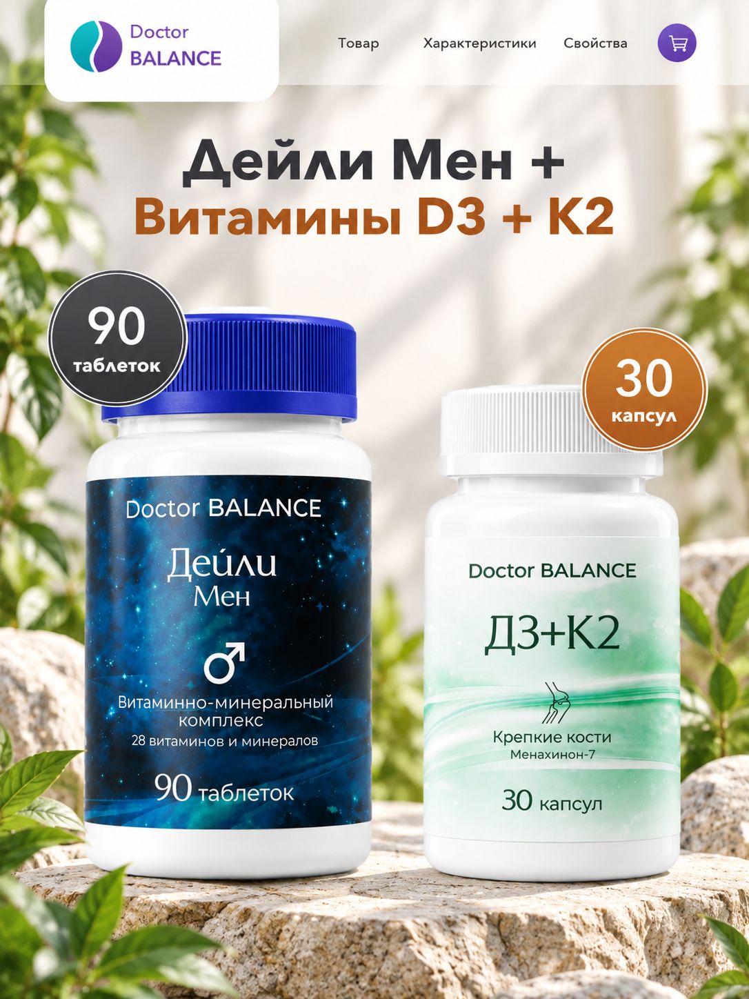 Набор Doctor Balance: Витамины для мужчин Дейли Мен 90 + Витамины D3 + K2 30