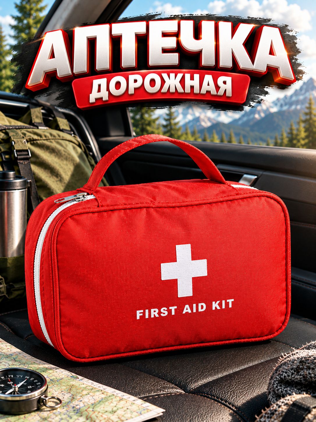 Походная аптечка для хранения лекарств, домашняя/дорожная без наполнения, красная 24х12х6 см
