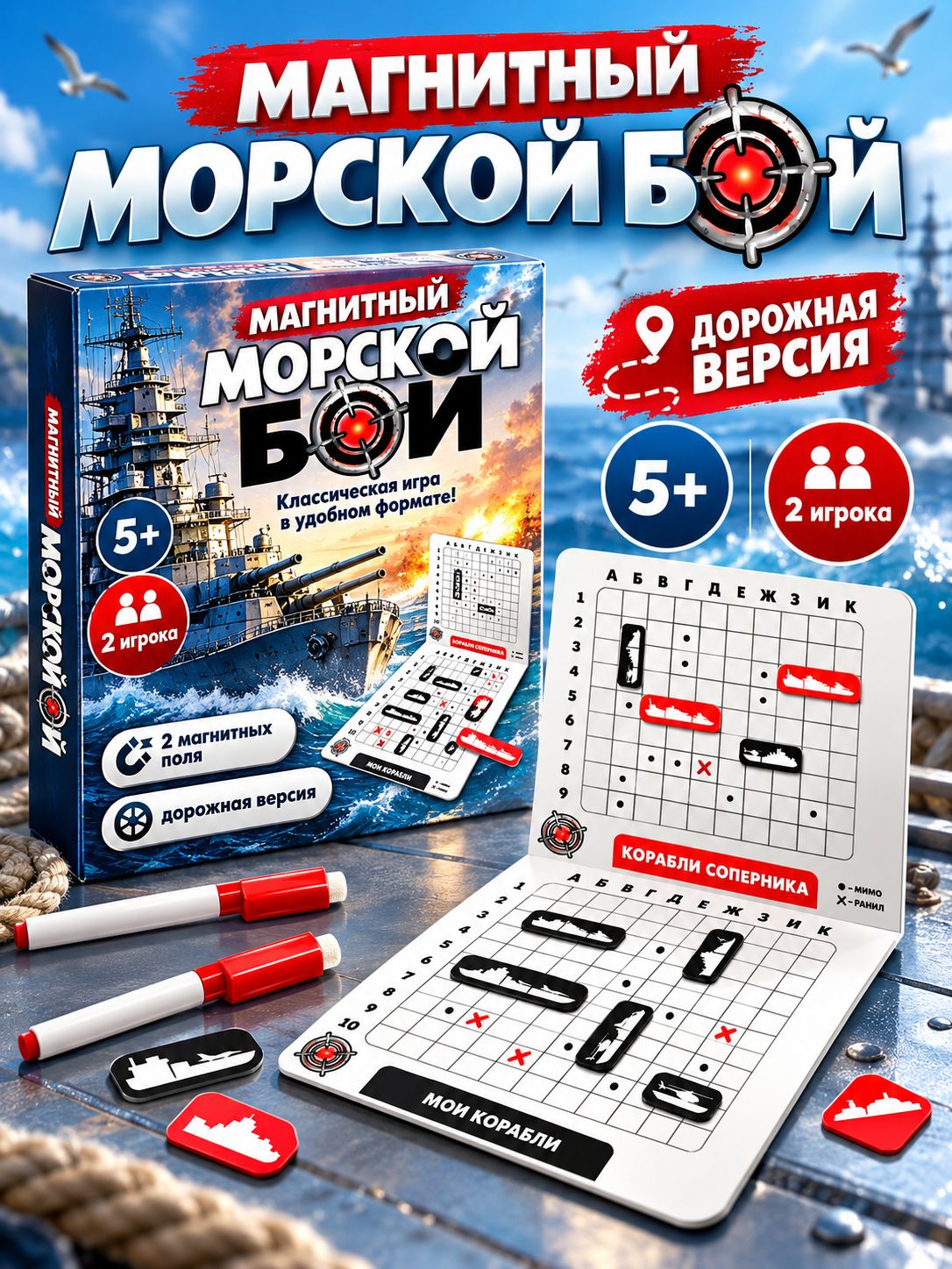 Морской бой / Настольные игры для детей Лас Играс, Морской бой магнитный