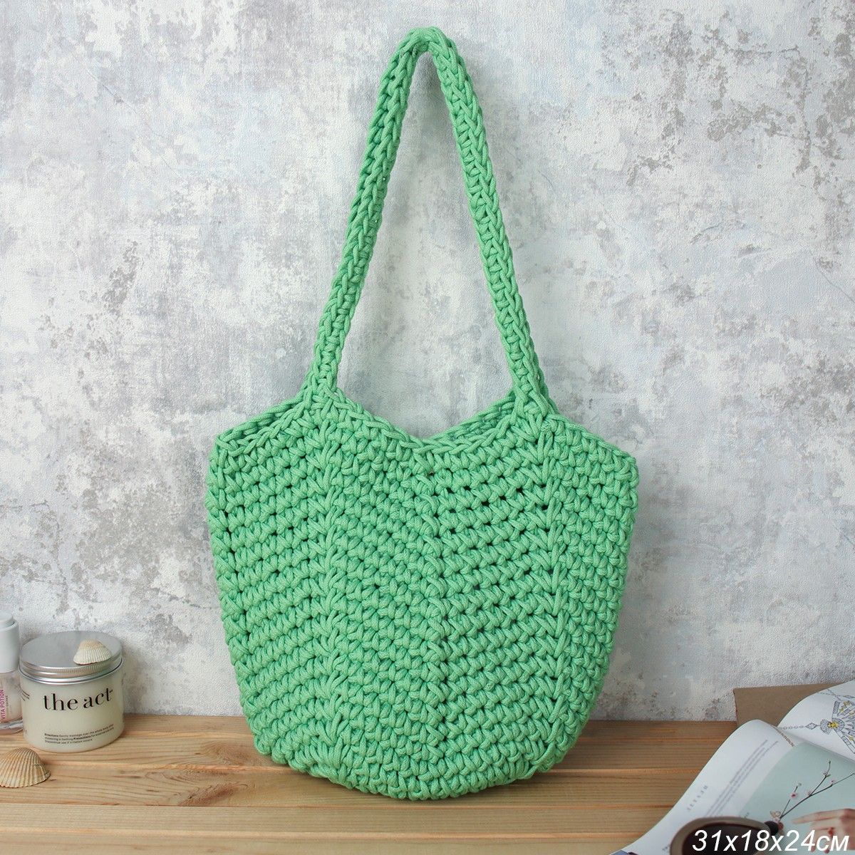 Сумка женская плетеная 31x18х24 см, зеленая Сумка женская плетеная 31x18х24 см, зеленая