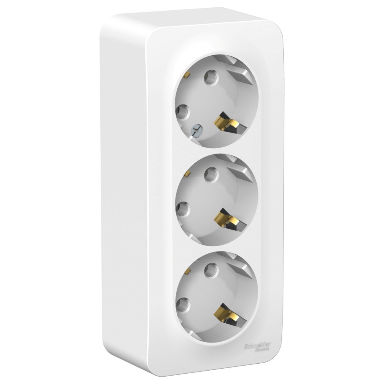 Розетка электрическая тройная 16A, накладная, с заземлением, белая