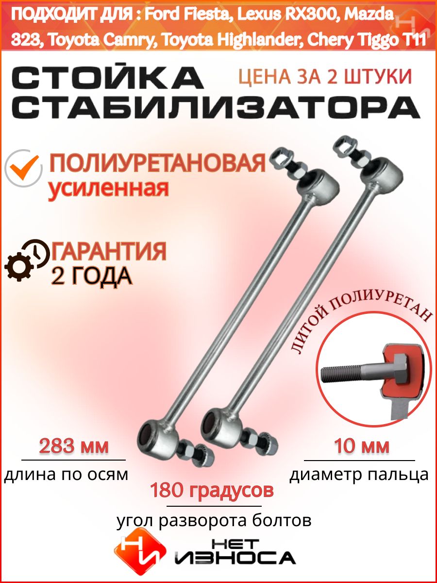 СтойкистабилизатораполиуретановыеусиленныеNL099-2(комплект2шт)дляFordFiesta,LexusRX300,Mazda323,ToyotaCamry,ToyotaHighlander,CheryTiggoT11