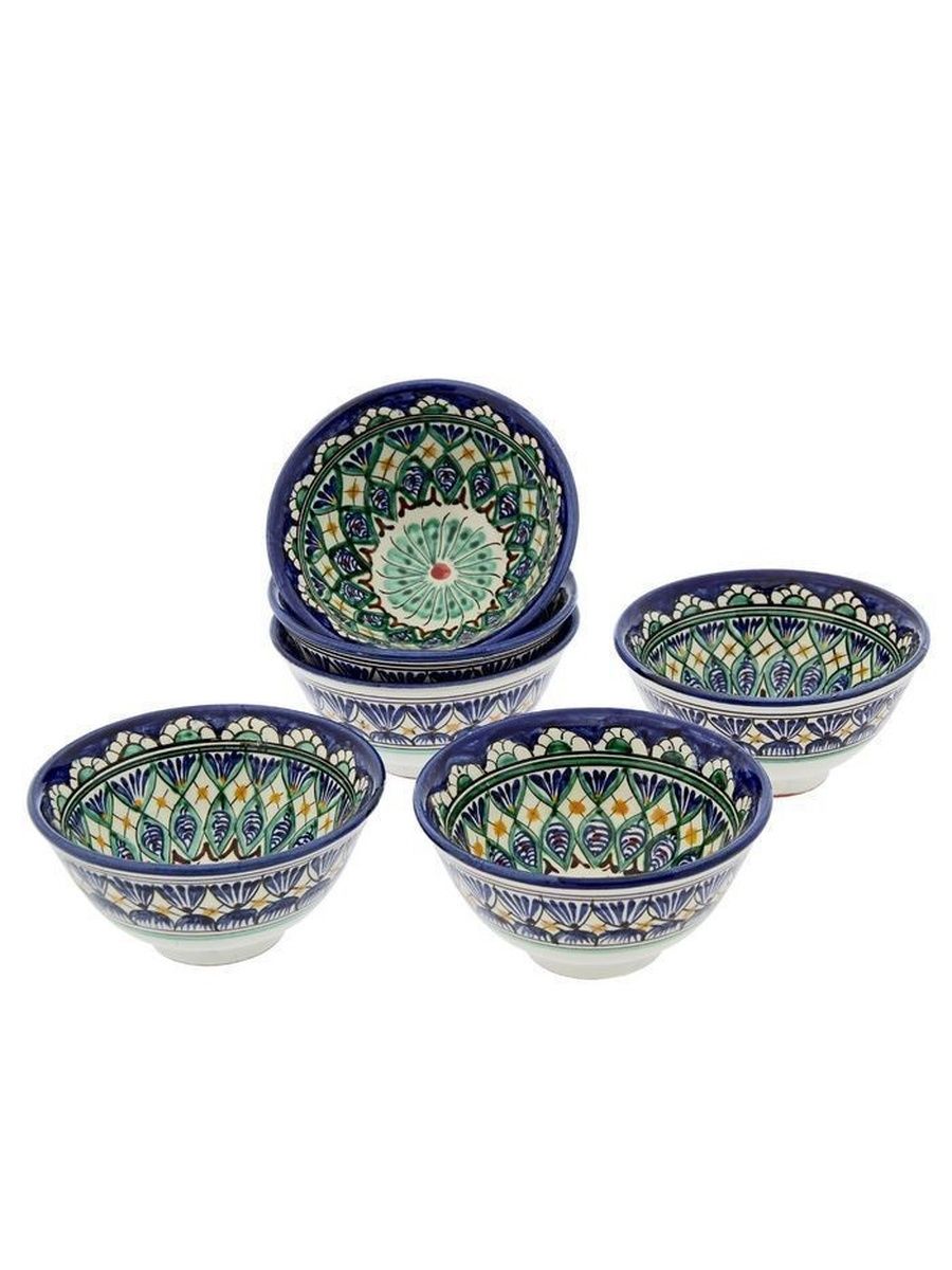 Узбекская посуда Пиала для супа, Косушки узбекские, набор 6 шт, 750 мл, Риштанская керамика