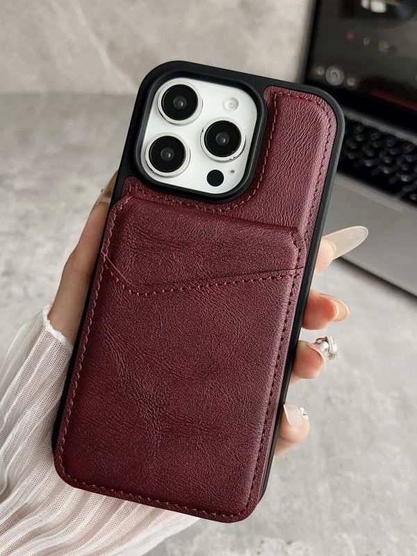 智能手机壳 用于 Apple iPhone 16 Pro, 人造皮革, 酒红色