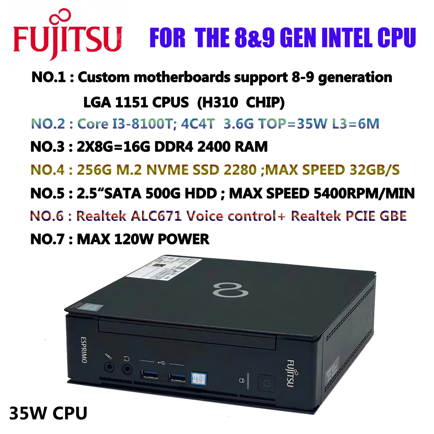 Fujitsu Мини-ПК Esprimo Q558/B (Intel Core i3-8100T, RAM 16 ГБ