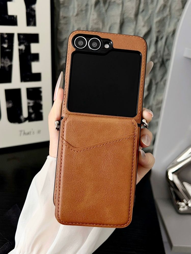 智能手机壳 用于 Samsung Galaxy Z Flip7 FE, 人造皮革, 棕色