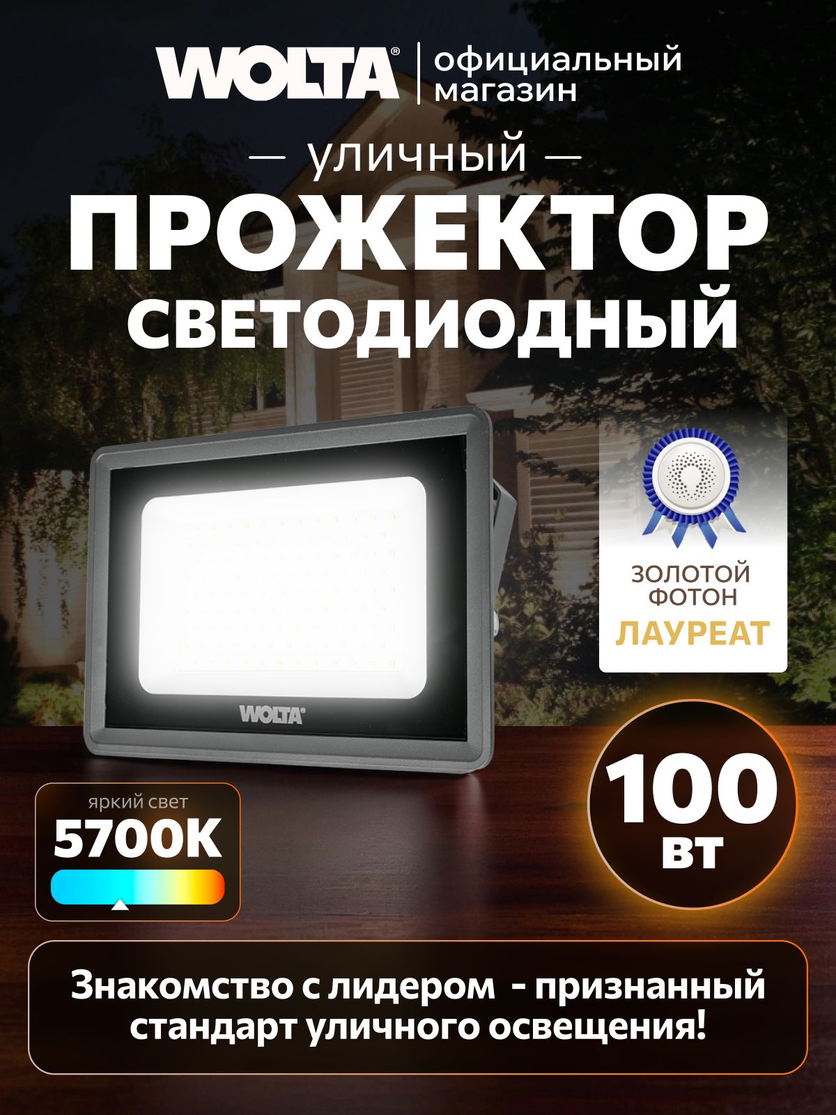 Прожекторсветодиодныйуличный100Вт,5700К,9000Лм,IP65,led,прожекторсветодиодныйWolta