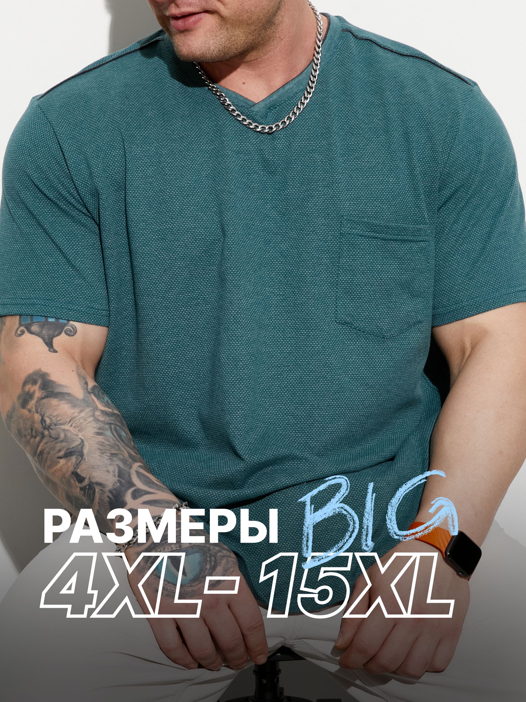 ФутболкаMR.BIGMANбольшихразмеров58-80,скарманом