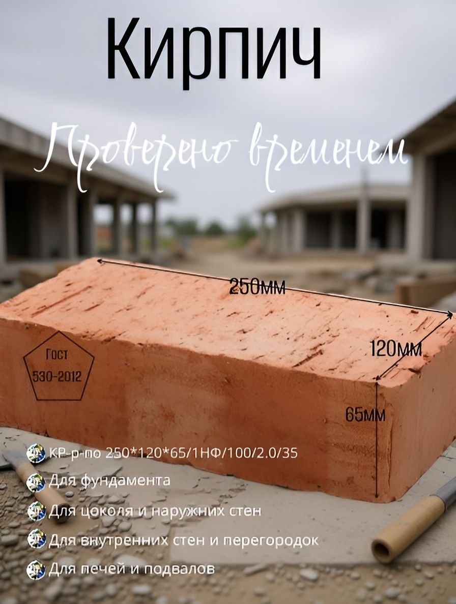 Кирпичстроительныйкрасныйм100полнотелый