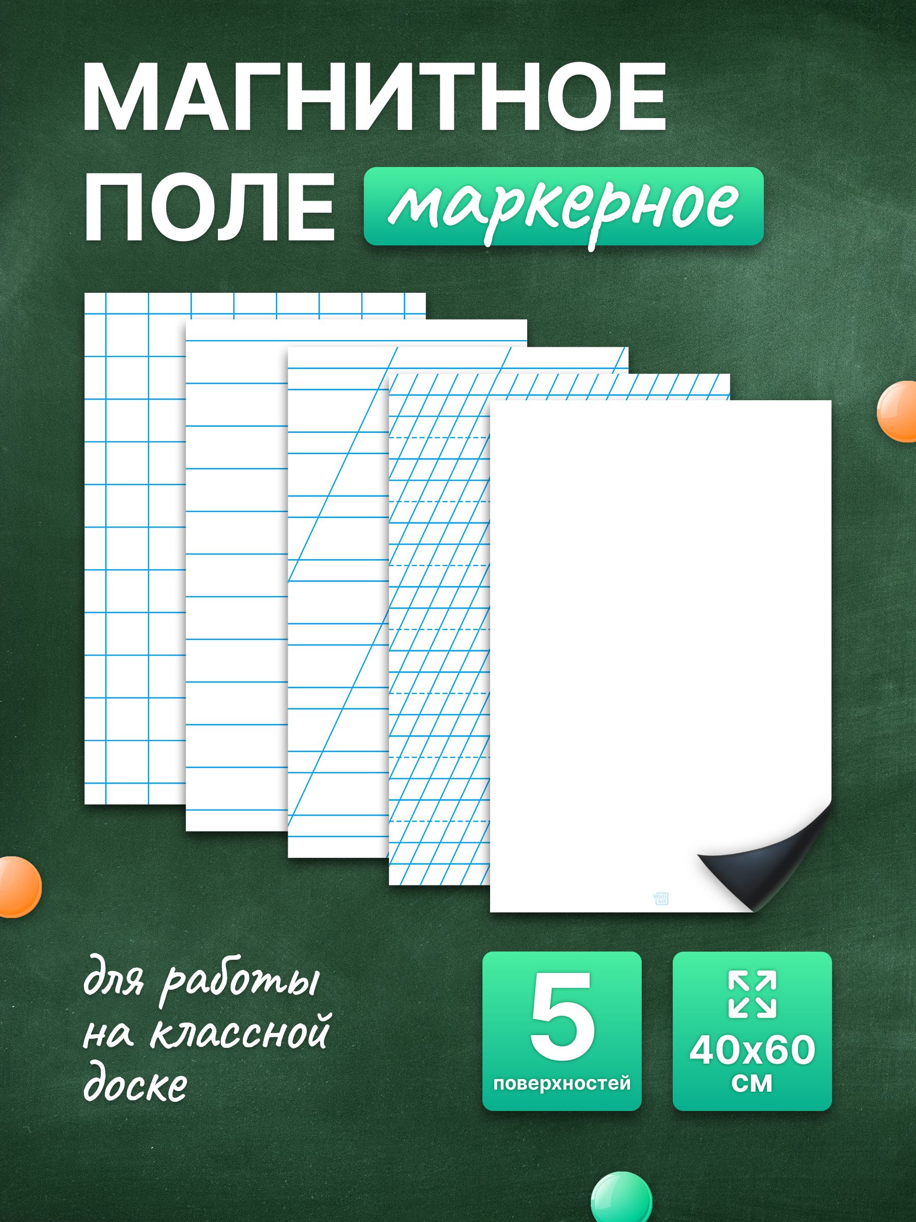 Разлиновка магнитная для школьной доски комплект 5 в 1, 40х60. WellKit