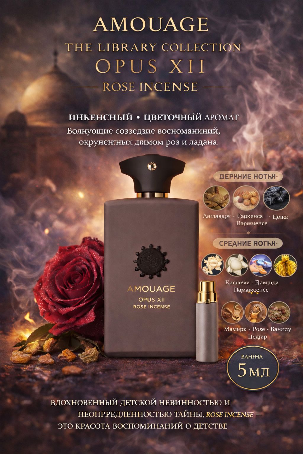 Amouage Opus XII Rose Incense Парфюмерная вода унисекс 5 мл Отливант купить
