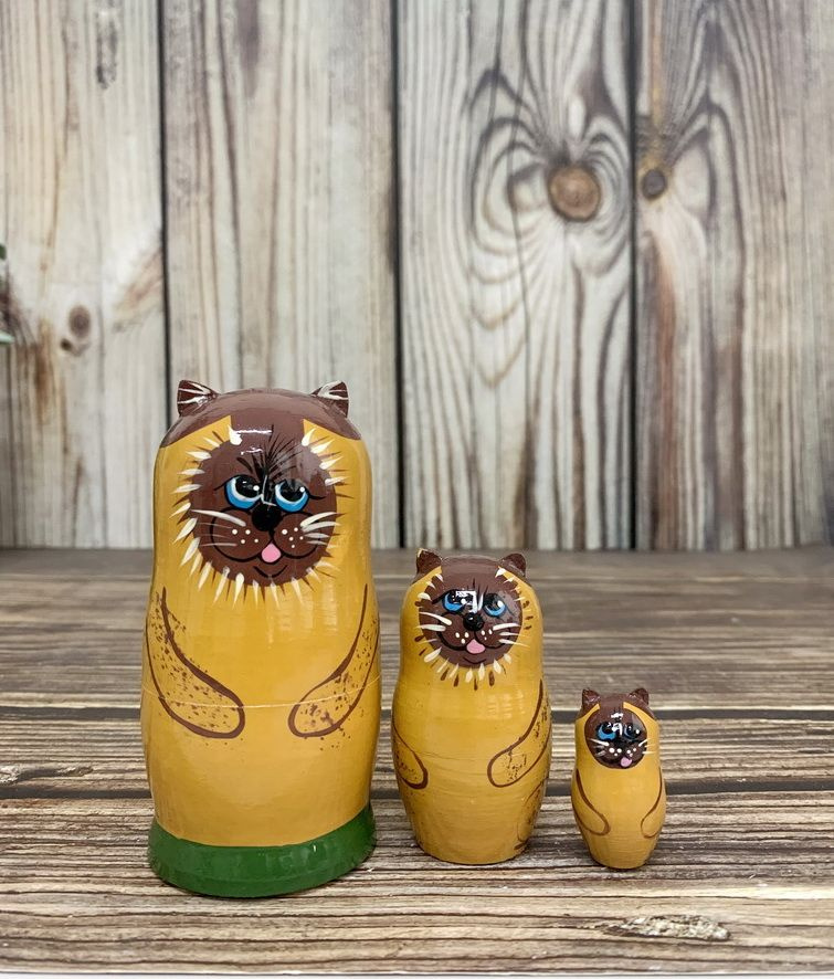 Матрешка Динни Кот Сиамский 3 фигурки, Развивающая русская народная ...