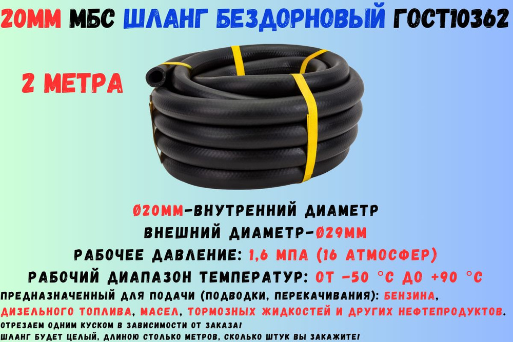 2 метра Шланг топливный 20мм ГОСТ 10362 / рукав напорный маслобензостойкий 20х29 1,6 МПа гладкий(бездорновый) #1