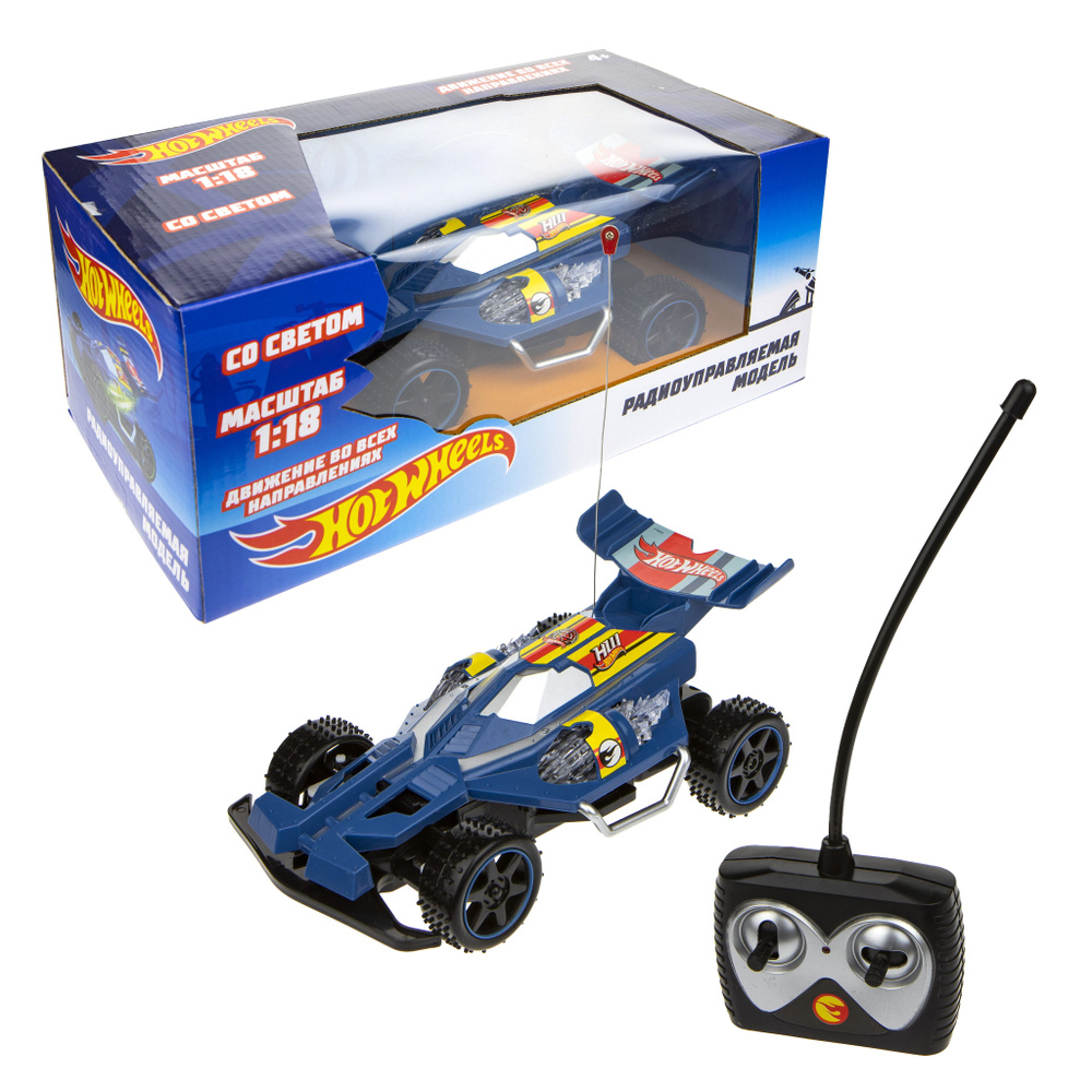 Hot Wheels багги на пульте управления, масштаб 1:18, со светом, синий, на  батарейках (не включены), синяя