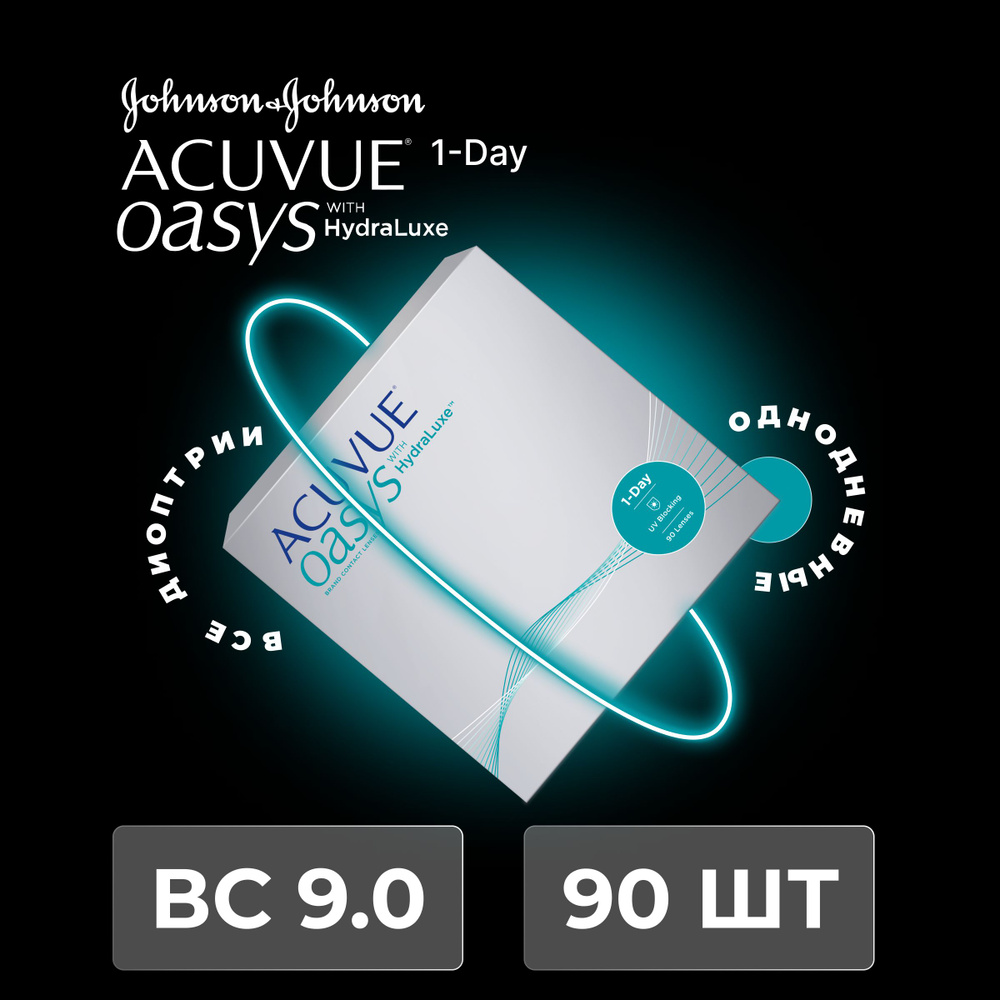 Контактные линзы ACUVUE OASYS 1-Day with HydraLuxe (90 линз) +3.25 R 9.0, однодневные, прозрачные  #1