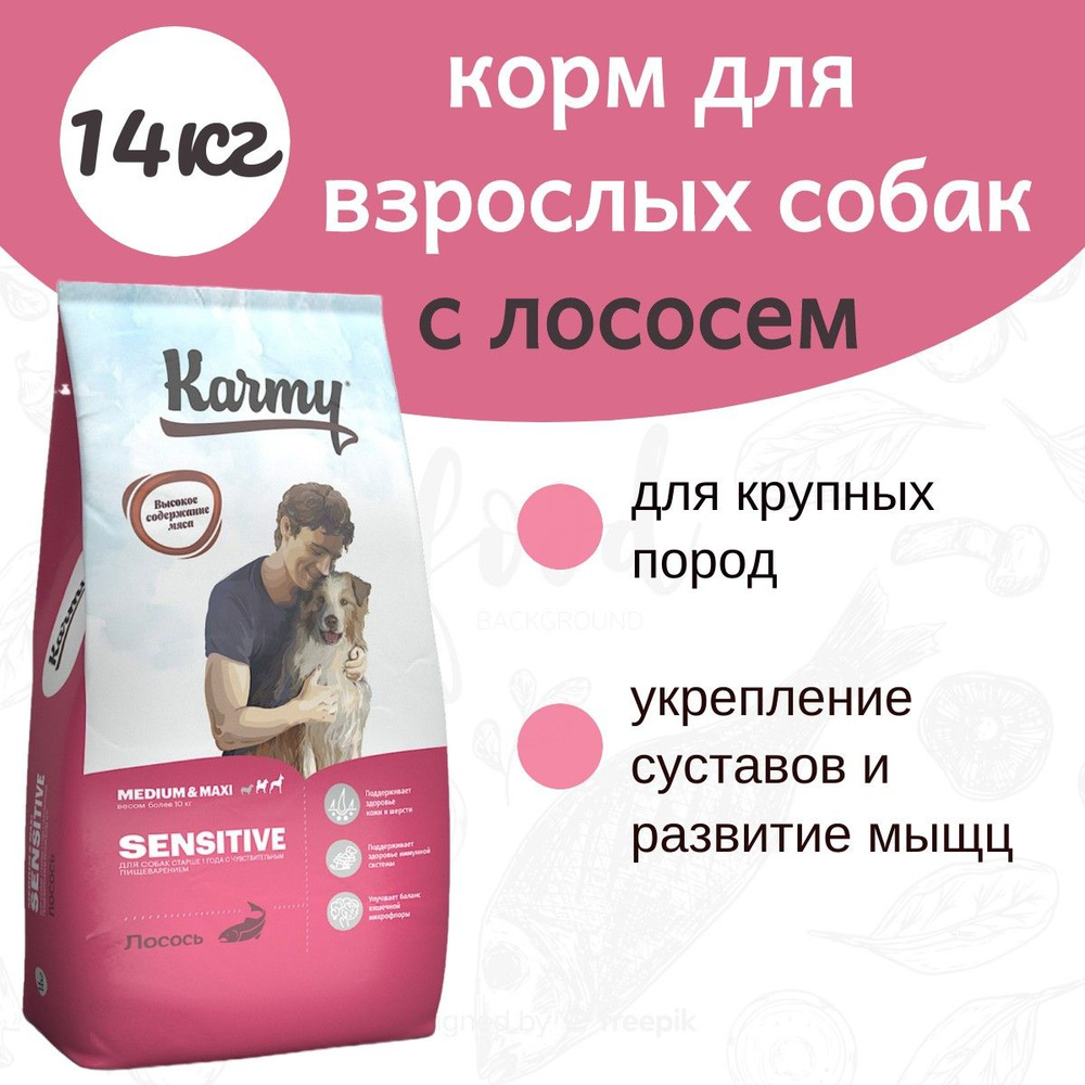 Сухой корм для собак Karmy Sensitive Medium & Maxi с лососем для средних и крупных пород с чувствительным #1