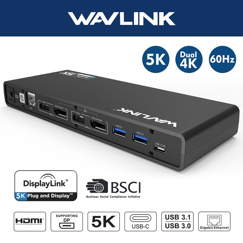 WAVLINK Док-станция 5K Displaylink Адаптер HDMI и Displayport USB ...
