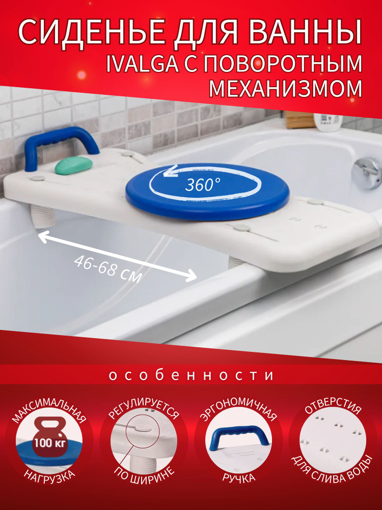 Доска для ванны пластиковая с регулируемой шириной и поворотным ...