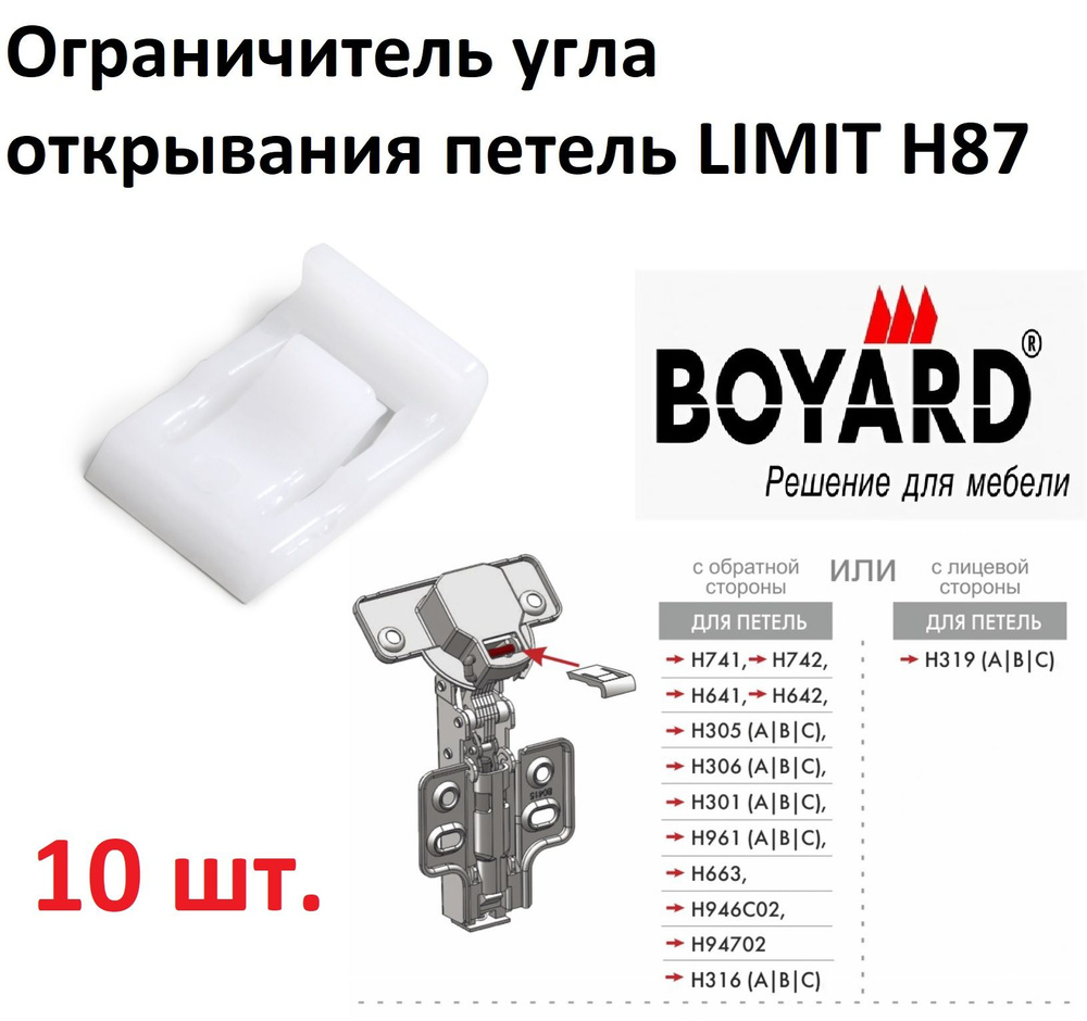 Ограничитель угла открывания Limit H87 для петли Boyard, 10 шт. #1