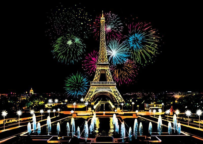 Набор для творчества гравюра цветная скретч картина, Fireworks Paris 28х40 см  #1